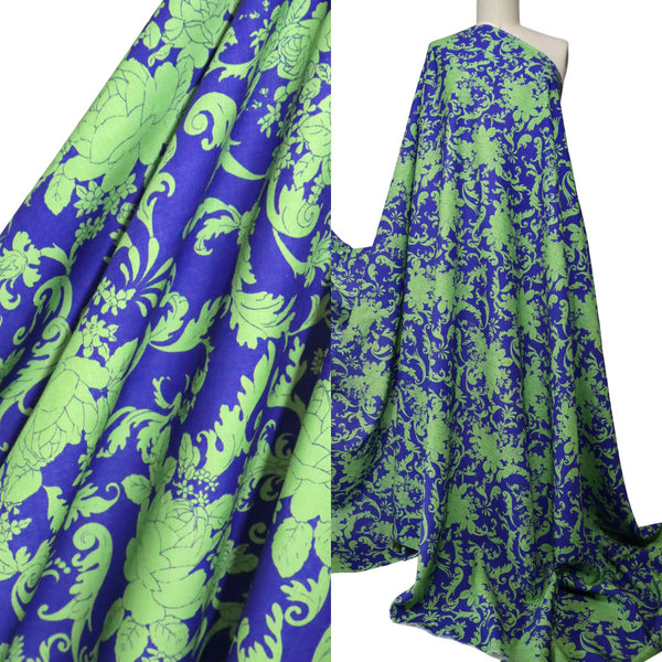 EXCLUSIVE 90% Linen 10% Silk – 'Floral Hero' | Cobalt & Green Tea